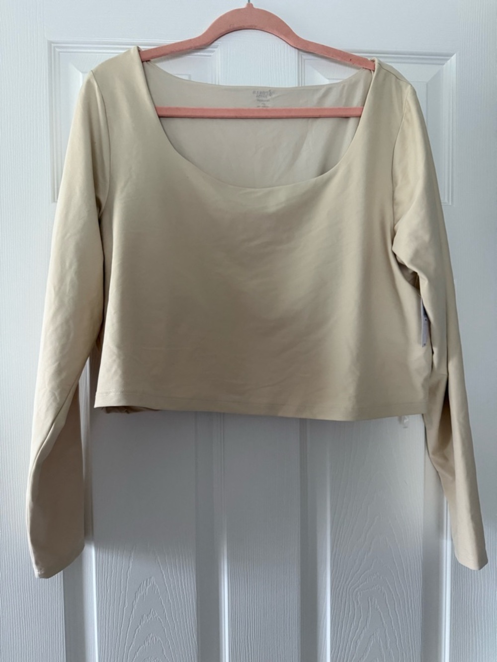 Long Sleeve Scoop Neck Crop Top in Cream
